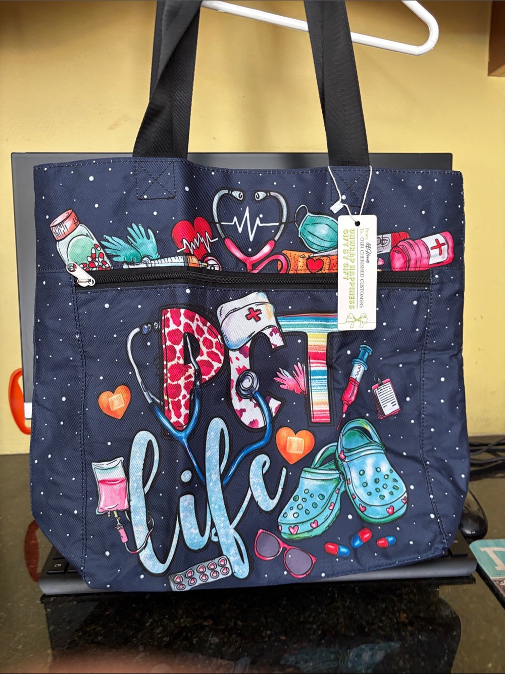 Navy Graphic PCT Life Medical Tote Bag for Women